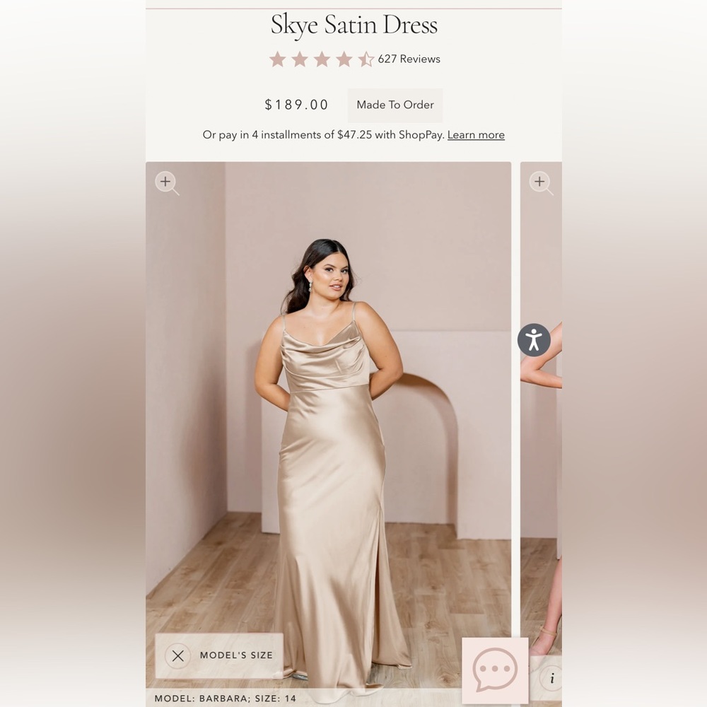 Revelry Sky Satin Dress in Gold Champagne Size 4